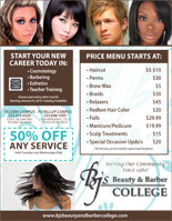 link to BJ's Beauty & Barber College menu & coupon